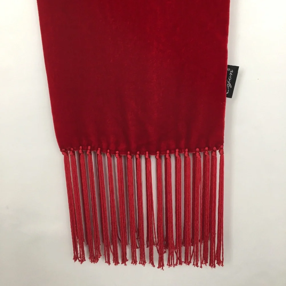 Cejon Accessories Red Velvet Scarf Silk Blend With Fringe